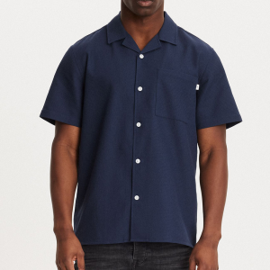 Men’s Navy Blue 100% Polyester Hawaiian Button-Up Shirt Short-Sleeve Stylish Comfortable for Casual Wear Woven Fabric Breathable GTCW202777G1