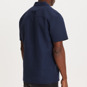 Men’s Navy Blue 100% Polyester Hawaiian Button-Up Shirt Short-Sleeve Stylish Comfortable for Casual Wear Woven Fabric Breathable GTCW202777G1