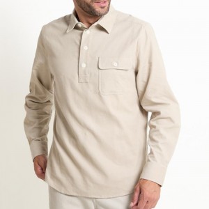Men’s Beige Long Sleeve Button-Up Shirt with Chest Pocket – Casual & Comfortable for Everyday Wear GTCW203077G1