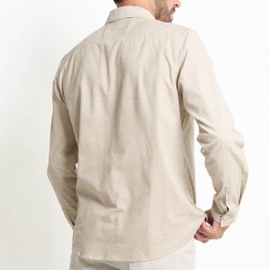 Men’s Beige Long Sleeve Button-Up Shirt with Chest Pocket – Casual & Comfortable for Everyday Wear GTCW203077G1