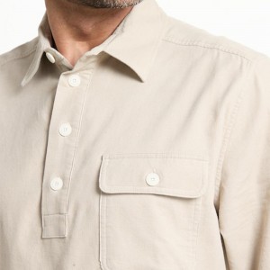 Men’s Beige Long Sleeve Button-Up Shirt with Chest Pocket – Casual & Comfortable for Everyday Wear GTCW203077G1