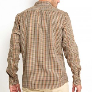 Men’s Stylish Comfortable Brown Checkered Long Sleeve Button-Up Shirt 65%Polyester 35%Rayon Check for Casual Wear ODM GTCW203075G1