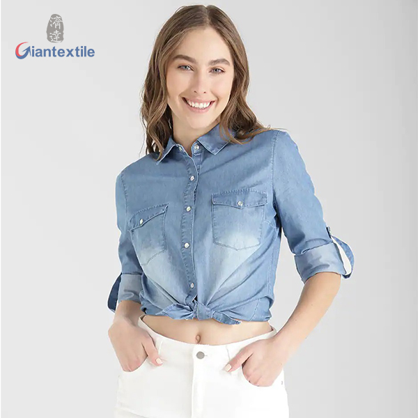 New Fashion Funky Long Sleeve Comfy Solid Women’s Pure Denim Shirt Featured Image