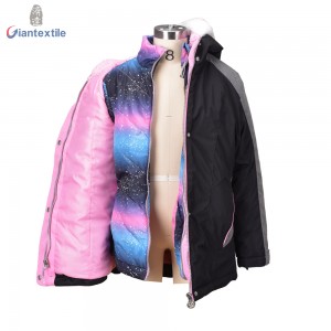 New Look Kid Winter Wear Two layers Polyester Warm Black And Pink Smart Casual Jacket For Girl
