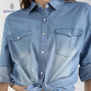 New Fashion Funky Long Sleeve Comfy Solid Women’s Pure Denim Shirt