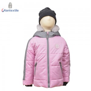 Modern Design Kid Winter Wear Two layers Polyester Warm Pink Good Hand Feel Jacket For Girl With Hat