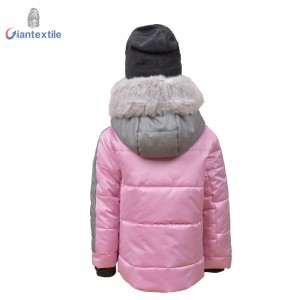 Modern Design Kid Winter Wear Two layers Polyester Warm Pink Good Hand Feel Jacket For Girl With Hat