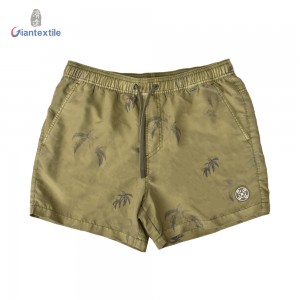 Men’s Beach Shorts Army Green Coconut Tree Print 100% Polyester Naturally Breathable Casual Shorts For Men
