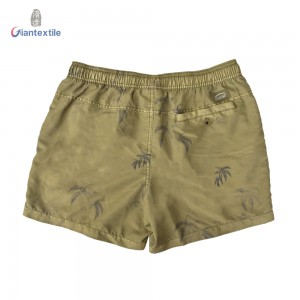 Men’s Beach Shorts Army Green Coconut Tree Print 100% Polyester Naturally Breathable Casual Shorts For Men