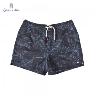 Men’s Shorts Hawaii Style Big Leaf Print Navy Quick-drying 100% Polyester Shorts For Holiday