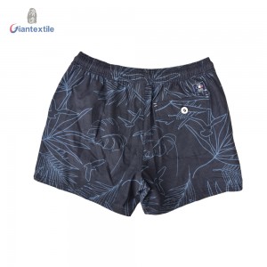 Men’s Shorts Hawaii Style Big Leaf Print Navy Quick-drying 100% Polyester Shorts For Holiday
