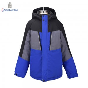 New Design Boy’s Two layers Polyester Padding Jacket Warm Blue And Black Jacket For Boy With Hat