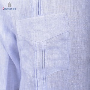 Men’s Guayabera Shirt Mexican Blue Solid Cuban Shirt Long Sleeve Shirt For Men blue solid LS
