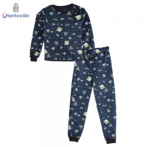 Christmas Hot Sale Cute Cartoon Space Print Winter Warm 100% Polyester Children Wear Kids Pajamas Sets GT20211108-2