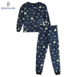 Christmas Hot Sale Cute Cartoon Space Print Winter Warm 100% Polyester Children Wear Kids Pajamas Sets GT20211108-2