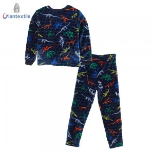 New Christmas Wear Winter Warm Cartoon Kids Pajamas Fleece Dinosaur Print Pure Polyester Long Sleeve Pajamas Sets GT20211108-3