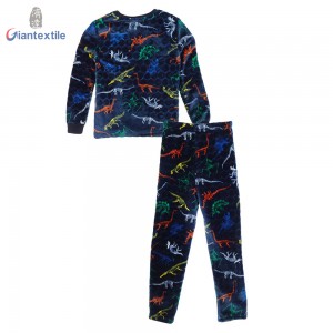 New Christmas Wear Winter Warm Cartoon Kids Pajamas Fleece Dinosaur Print Pure Polyester Long Sleeve Pajamas Sets GT20211108-3