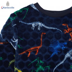 New Christmas Wear Winter Warm Cartoon Kids Pajamas Fleece Dinosaur Print Pure Polyester Long Sleeve Pajamas Sets GT20211108-3