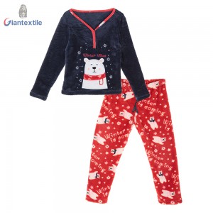 New Design Christmas Theme Cartoon Children Wear Kids Pajamas Bear Print 100% Polyester Long Sleeve Pajamas Sets GT20211108-4