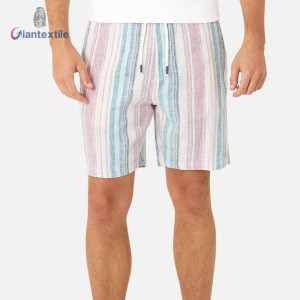 Wholesale Men’s Summer Hawaii Shorts Natural Cotton Elastane Stripe Linen GT20211111-3