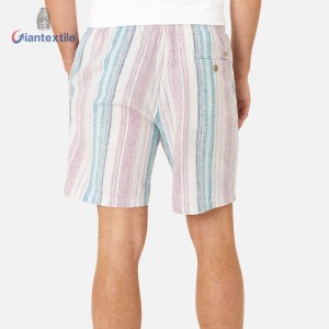 Wholesale Men’s Summer Hawaii Shorts Natural Cotton Elastane Stripe Linen GT20211111-3