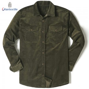 Drop Shipment Men’s Shirt 100% BCI Cotton Long Sleeve Two Pocket 21W Solid Corduroy Casual Shirt For Men GT20211209-1