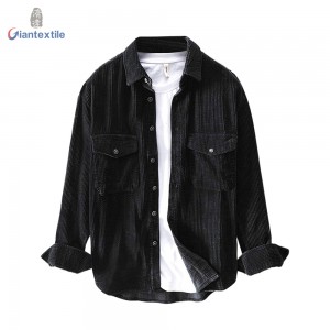 Sample Available Warm Men’s Corduroy Jacket Pure BCI Cotton Long Sleeve Black Comfortable 8W Solid Casual Shirt For Men GT20211209-4