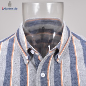 Custom Made Men’s Shirt 100% Cotton Yarn Dyed Long Sleeve Blue And Gray Stripe Casual Shirt For Men GT20211229-1