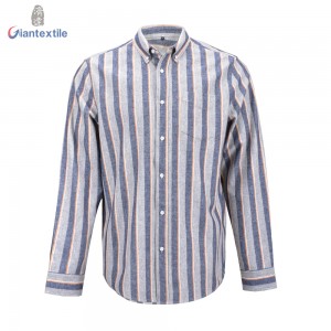 Custom Made Men’s Shirt 100% Cotton Yarn Dyed Long Sleeve Blue And Gray Stripe Casual Shirt For Men GT20211229-1