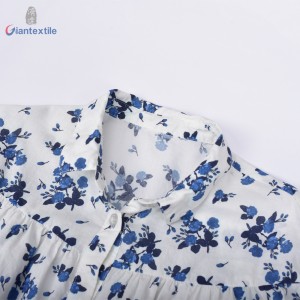 Modern Design Baby Wear Long Sleeve 100% Cotton Blue Floral Print Smart Casual Children Shirt GT20211230-7