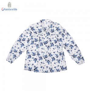 Modern Design Baby Wear Long Sleeve 100% Cotton Blue Floral Print Smart Casual Children Shirt GT20211230-7