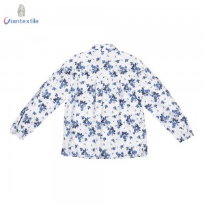 Modern Design Baby Wear Long Sleeve 100% Cotton Blue Floral Print Smart Casual Children Shirt GT20211230-7