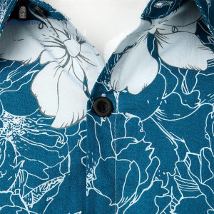 Make-To-Order Men’s Shirt Fashion 100% Cotton Blue Floral Short Sleeve Shirt For Men GT20220426-3
