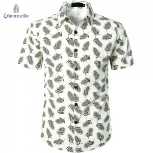 Best Quality Men’s Shirt 100% Cotton White Leaf  Print Casual Fashion Short Sleeve Shirt For Men GT20220426-4