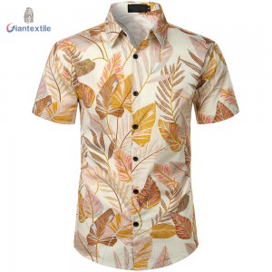 Sample Available Men’s Shirt New Design 100% Cotton Yellow Leaf Casual Short Sleeve Shirt For Men GT20220426-5