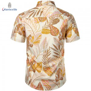 Sample Available Men’s Shirt New Design 100% Cotton Yellow Leaf Casual Short Sleeve Shirt For Men GT20220426-5