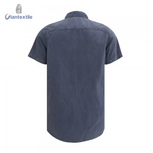 Slim Fit Men’s Casual Shirt Garment Dyed Navy 100% Cotton Solid Dobby Shirt For Men GTCW105194G1-7