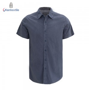 Slim Fit Men’s Casual Shirt Garment Dyed Navy 100% Cotton Solid Dobby Shirt For Men GTCW105194G1-7