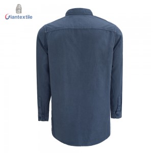 New Arrival Navy Men’s Casual Shirt 100% Cotton Garment Dyed Solid Plain Shirt For Men GTCW105488G1-1