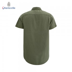 Summer Men’s Casual Shirt 100% Cotton Garment Dyed Green Solid Plain Shirt For Men GTCW105488G1