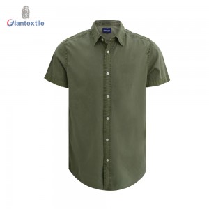 Summer Men’s Casual Shirt 100% Cotton Garment Dyed Green Solid Plain Shirt For Men GTCW105488G1