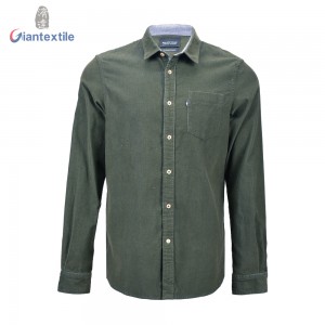 Top Quality Men’s Shirt 100% Cotton Long Sleeve Classical 16W Green Corduroy Casual Shirt For Men GTCW106847G1