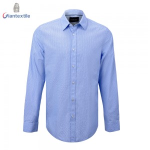 Men’s Print Shirt 100% BCI Cotton Long Sleeve Blue Geometric Normal EOE Print Shirt For Men  GTCW107084G1