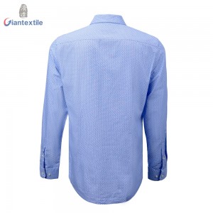 Men’s Print Shirt 100% BCI Cotton Long Sleeve Blue Geometric Normal EOE Print Shirt For Men  GTCW107084G1