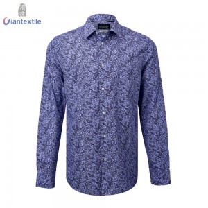 Men’s Print Shirt 100% BCI Cotton Long Sleeve BlueFloral Normal EOE Print Shirt For Men GTCW107092G1