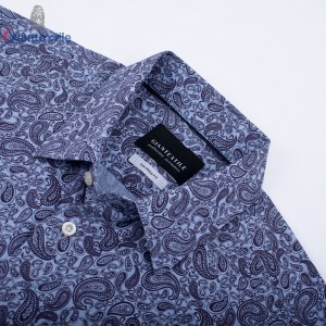 Men’s Print Shirt 100% BCI Cotton Long Sleeve BlueFloral Normal EOE Print Shirt For Men GTCW107092G1