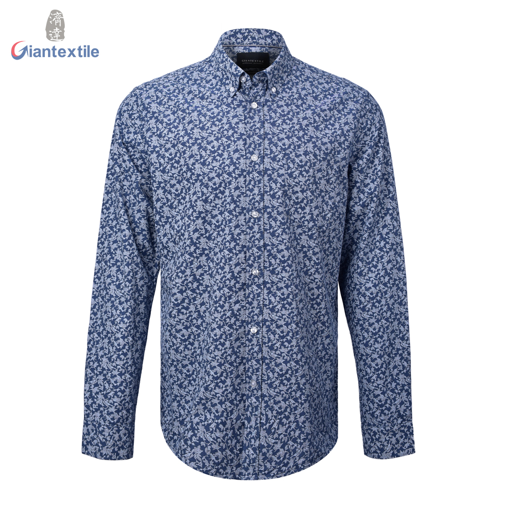 Men’s Print Shirt 100% BCI Cotton Long Sleeve BlueFloral Normal EOE Print Shirt For Men  GTCW107124G1 Featured Image