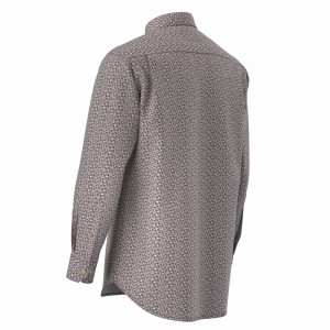 Latest Design Brown Men’s Shirt 100% Casual Poplin Shirt Small Floral Print Long Sleeve Camisa de camisa GTCW107231G1