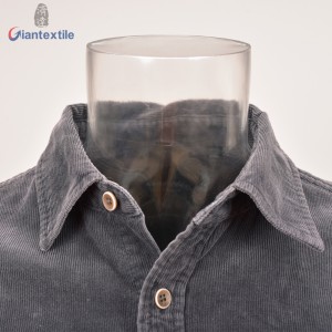 Hot Sale Men’s Shirt 100% Cotton Long Sleeve Solid Garment Dyed 16W Gray Corduroy Casual Shirt For Men GTCW107254G2