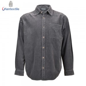 Hot Sale Men’s Shirt 100% Cotton Long Sleeve Solid Garment Dyed 16W Gray Corduroy Casual Shirt For Men GTCW107254G2